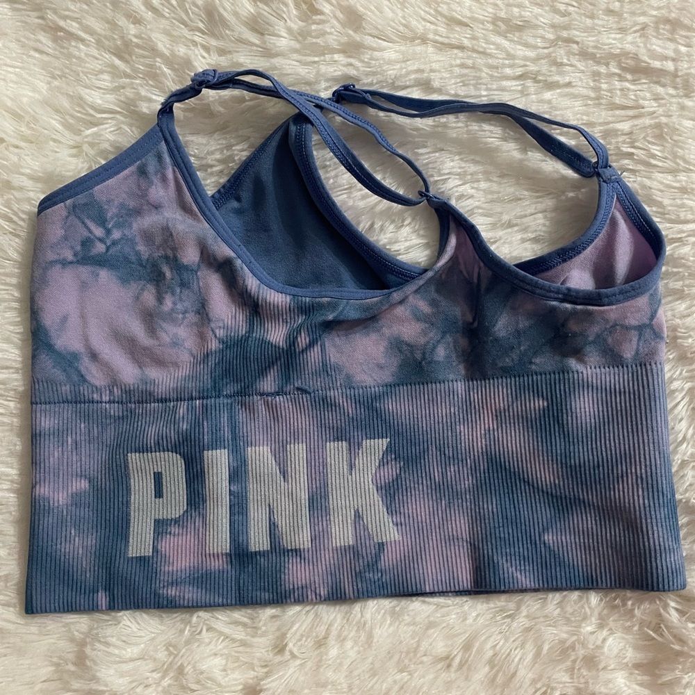 Pink by Victorias Secret sports bra, tie dye pink and purple, size XS